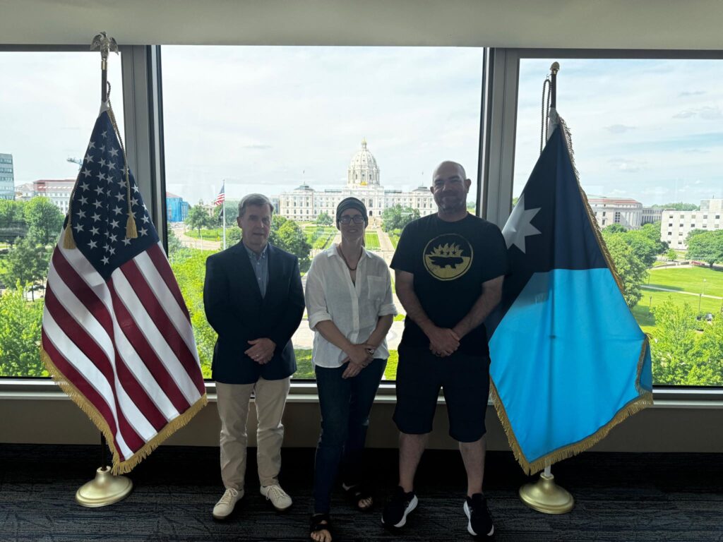 2026 Libertarian Ballot Access: Chip Tangen, Rebecca Whiting, and TJ Hawthorne after submitting their signatures and affidavits of candidacy, June 2, 2026